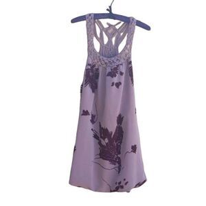 Artsy Kimchi Blue Abstract Cow Print Crochet Racerback Balloon Mini Dress‎ Sz S